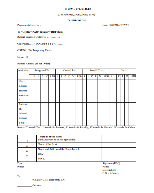 Form GST RFD 05